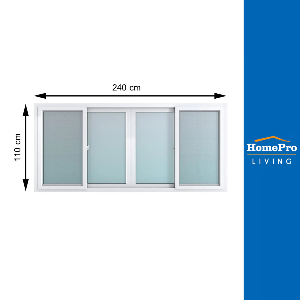 HOFFEN หน้าต่างบานเลื่อน UPVC F-S-S-F มุ้ง PRO 240X110 ซม. สีขาว
