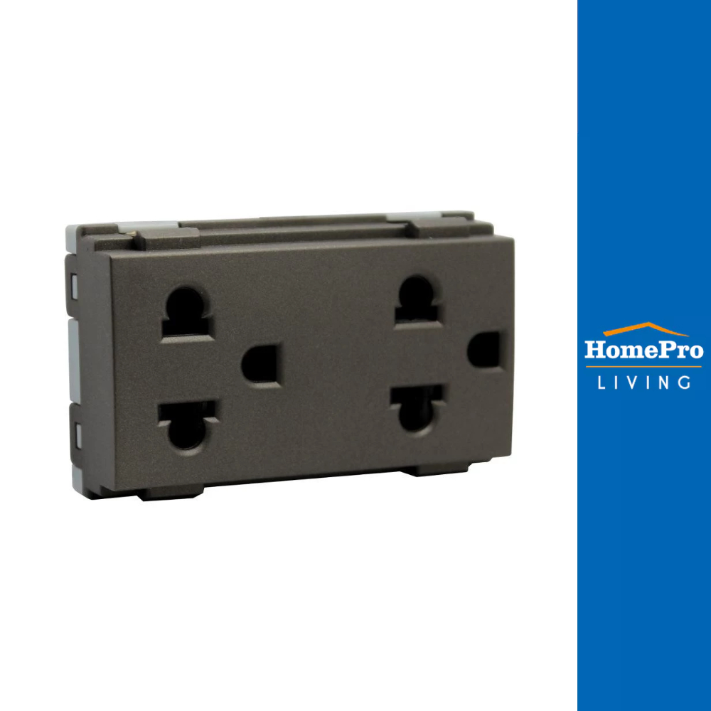 HACO เต้ารับคู่ 3 ขา มีม่านนิรภัย W8416V2-ST สีแม็ทดาร์ค