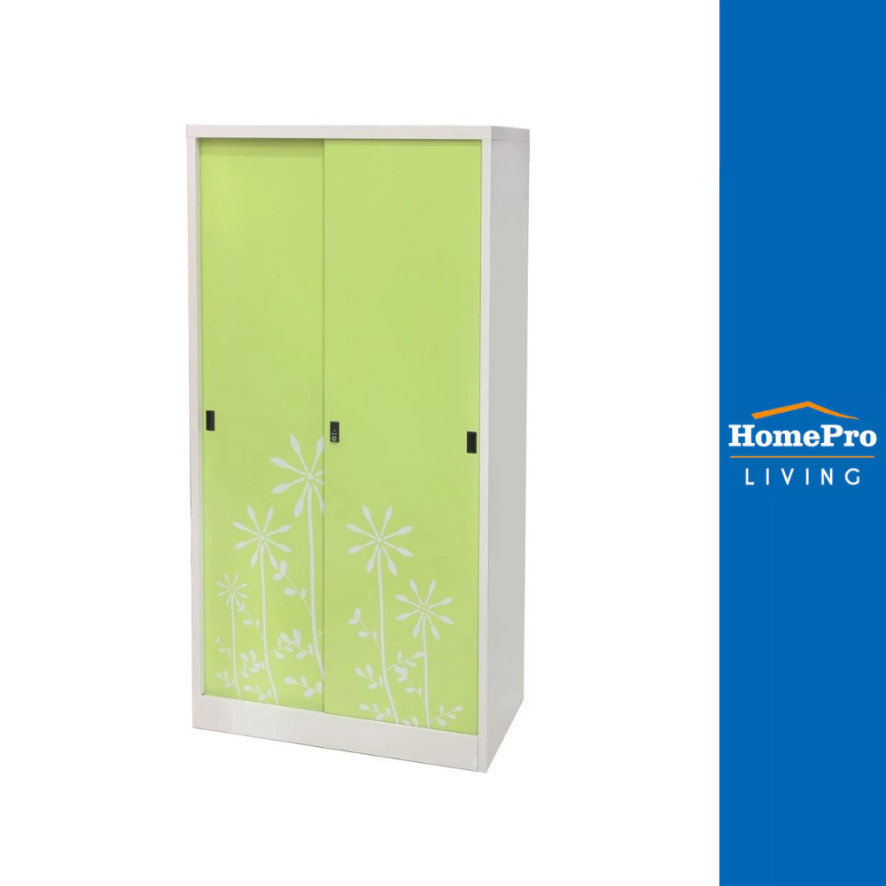 [จัดส่งพร้อมประกอบ] KIOSK ตู้เสื้อผ้าเหล็กบานเลื่อน SDW-18/I DG/GR 91.4 ซม. สีเขียว จัดส่งโดย HomePr