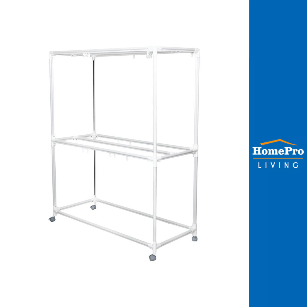HomePro ราวตากผ้าเหล็กมีล้อ 6 เส้น 1.2 ม. สีขาว แบรนด์ PLIM