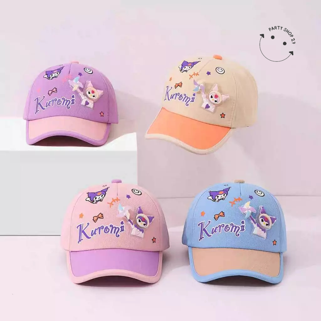 หมวกเด็ก 1ปี - 6ปี รอบหัว:50-52 cm. หมวกเบสบอส หมวกแก๊ปเด็ก ลายการ์ตูนคุโรมิ ผ้าสีทูโทน ขนาดปรับได้