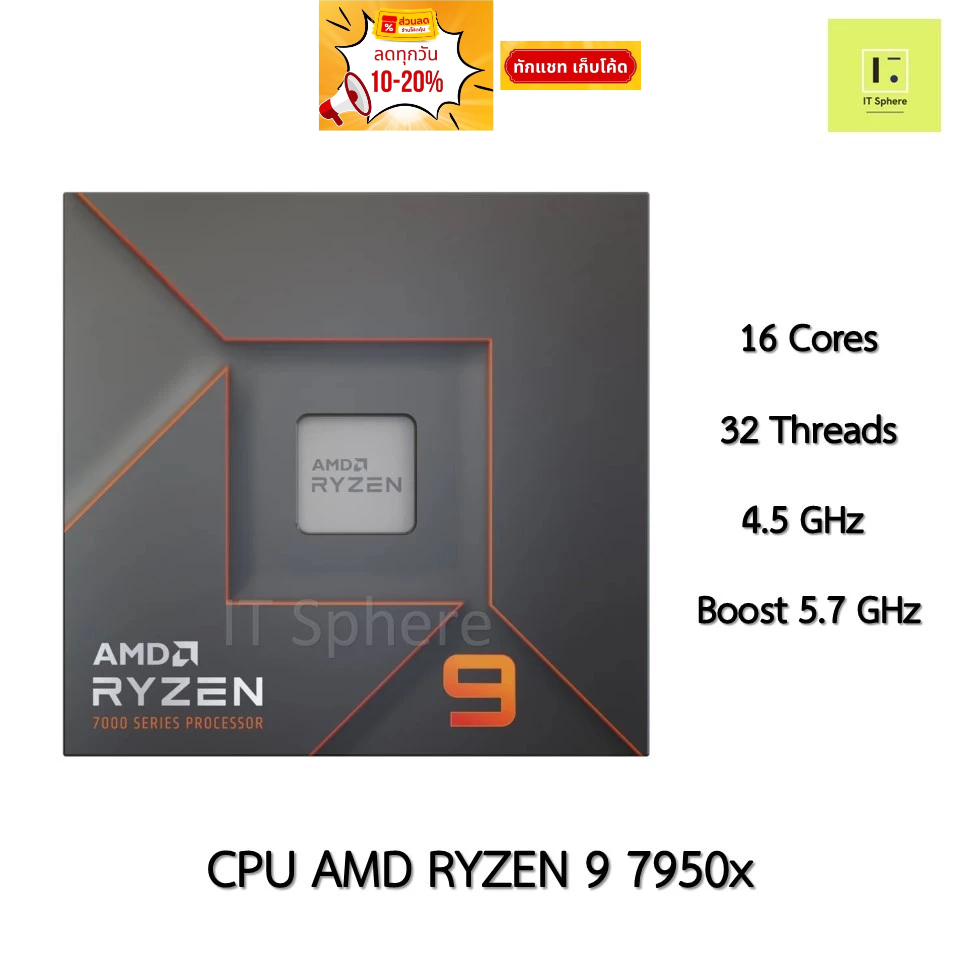 CPU AMD R9 7950x AM5 Ryzen 9 Ryzen9 ซีพียู เอเอ็มดี R 9 7000 series processor 7000series Ryzen 9 795