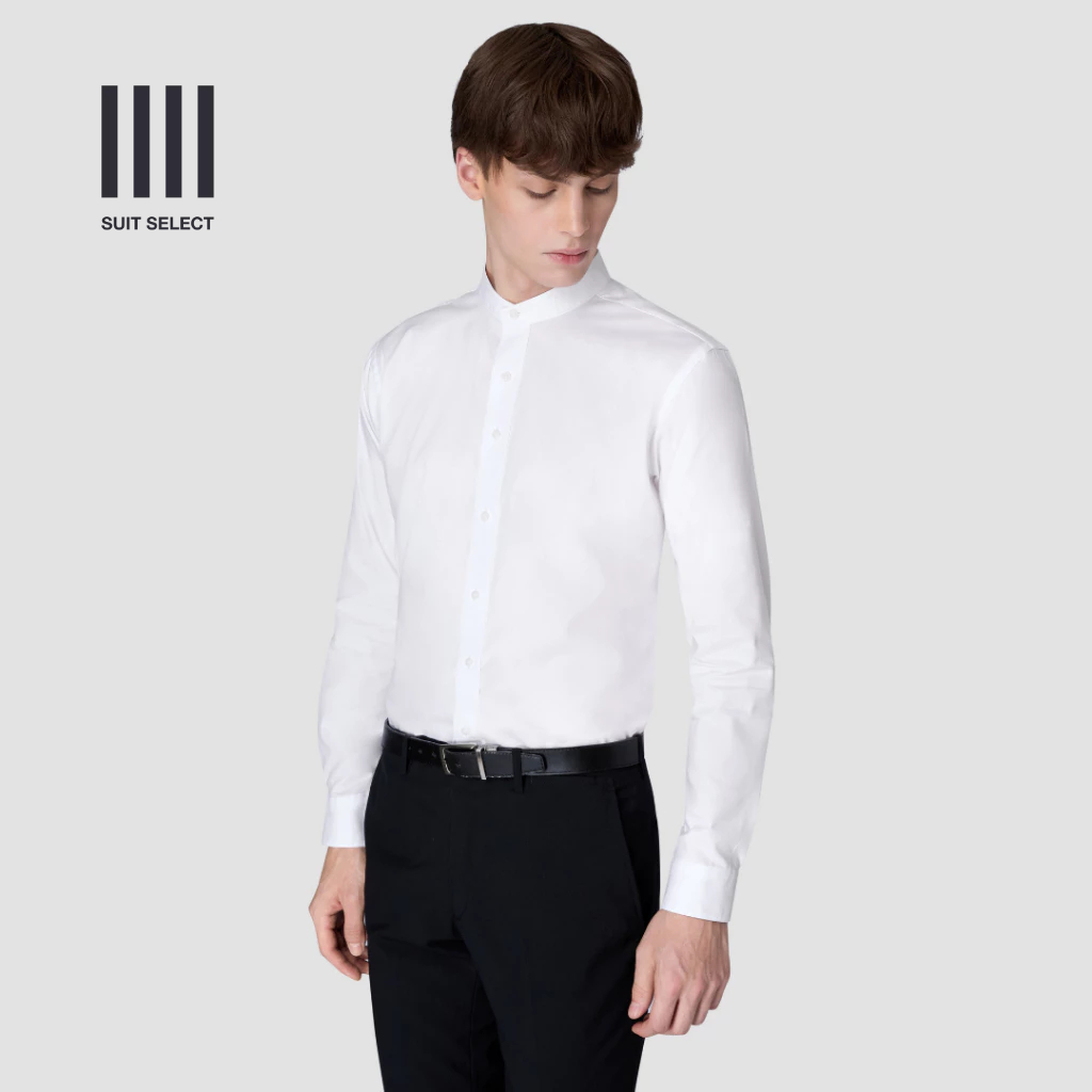 SUIT SELECT Stand Plain Shirt (White) เสื้อเชิ้ตคอจีนสีขาว