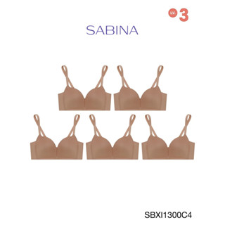 Sabina เสื้อชั้นใน (Set 5 ชิ้น) Invisible Wire (ไม่มีโครง) Seamless Fit รุ่น Modern V รหัส SBXI1300C4 สีเนื้อแทน