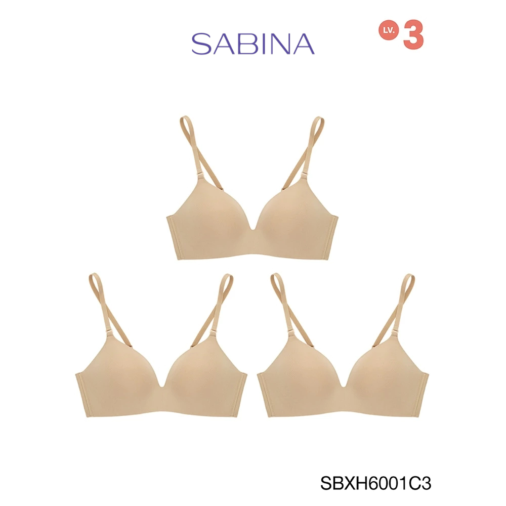 Sabina เสื้อชั้นใน (Set 3 ชิ้น) Invisible Wire (ไม่มีโครง) รุ่น Soft Doomm รหัส SBXH6001C3 สีเนื้อเข้ม