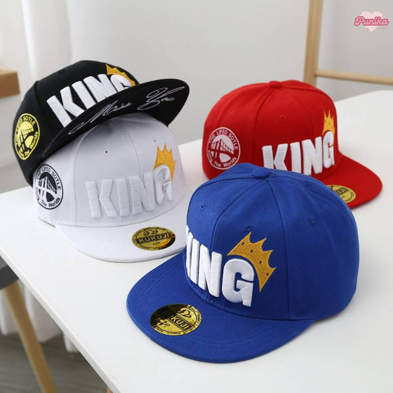 [พร้อมส่ง] หมวกเด็ก 1ปี- 6ปี รอบหัว: 52-54 cm. หมวกเด็กฮิปฮอป ปักอักษร KING หมวกแก๊ปแฟชั่นเด็ก Hiphop แนวๆ เท่ๆ คูลๆ