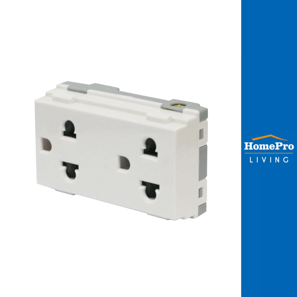 HACO เต้ารับคู่ 3 ขา มีม่านนิรภัย W8416V2 สีขาว