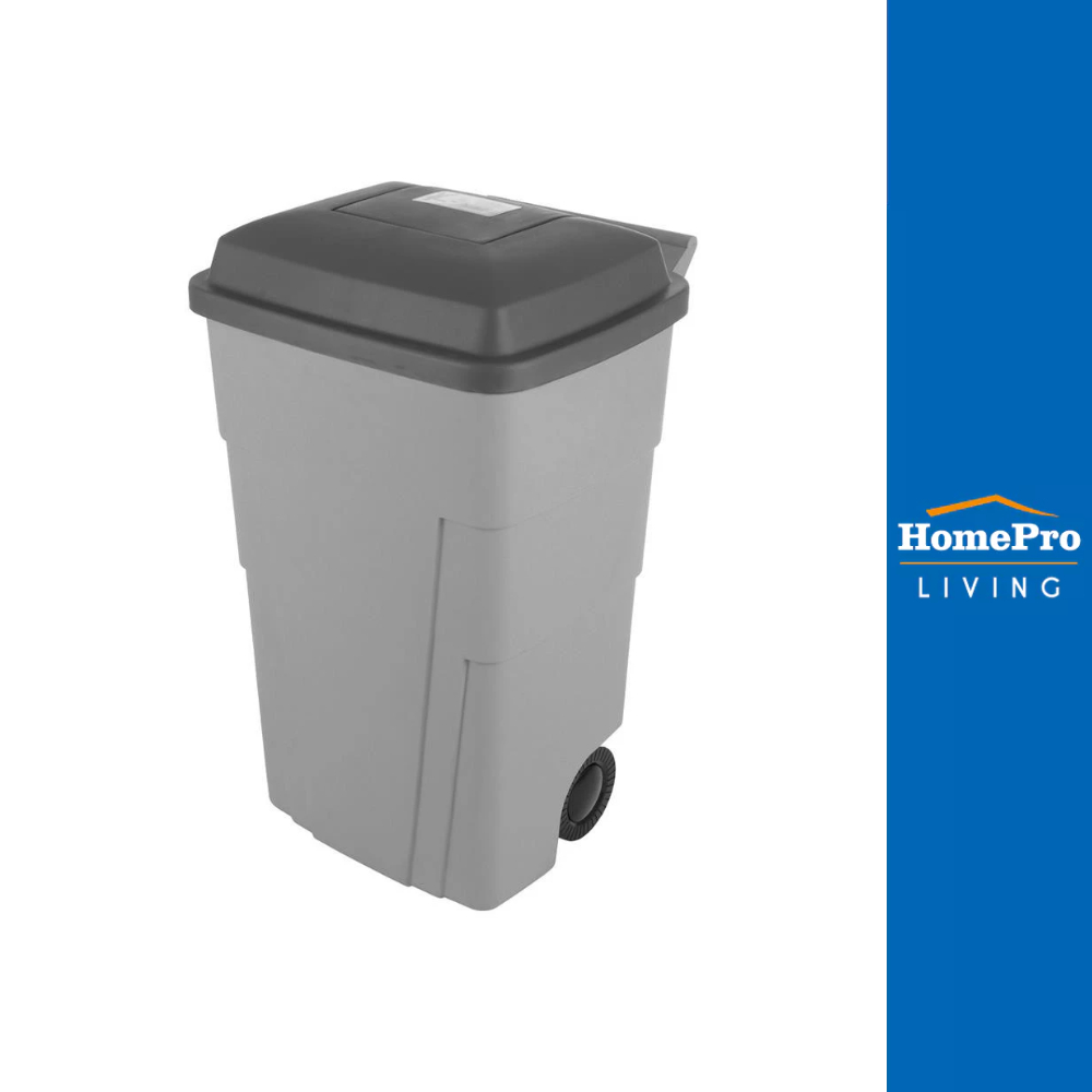 FLOWERWARE ถังขยะเหลี่ยม ฝาเปิด-ปิด มีล้อ 120 ลิตร สีเทา จัดส่งโดย HomePro