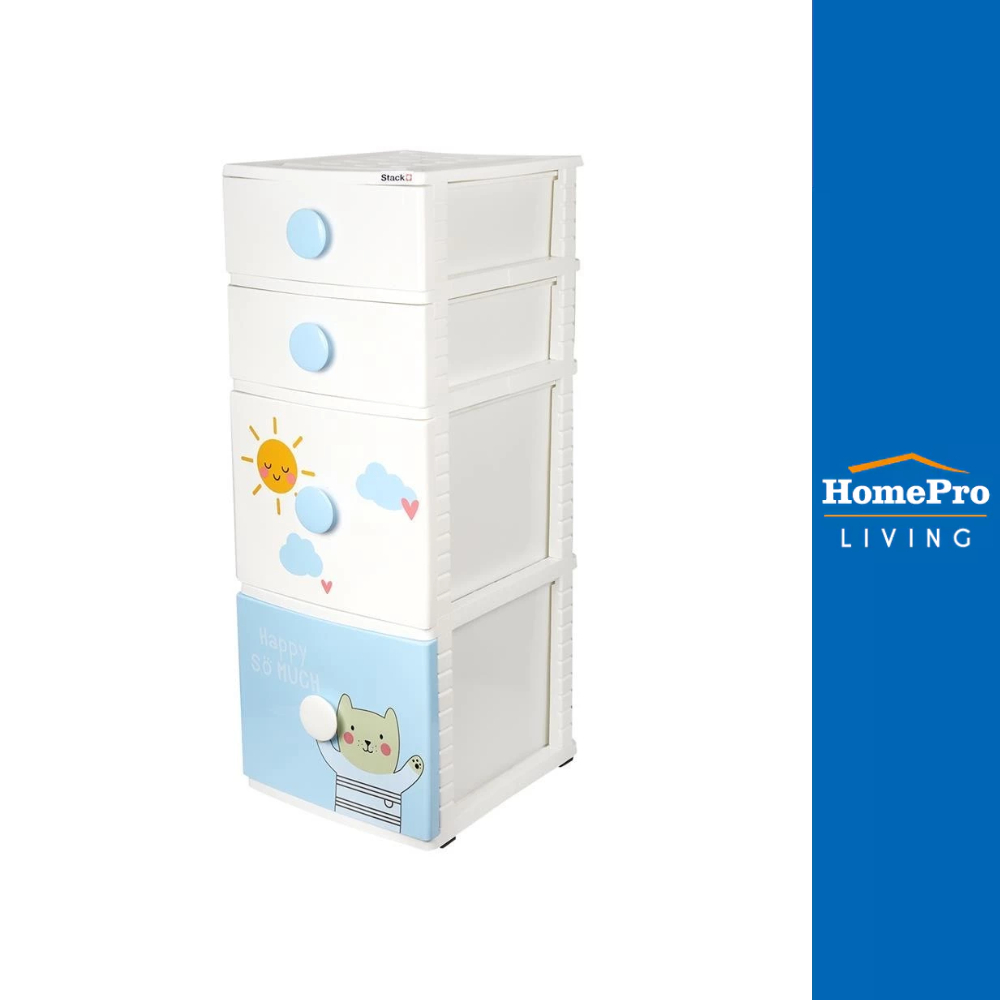 HomePro ตู้ลิ้นชัก 4 ชั้น B42 TINY 42X47X112 ซม. สีขาว/ฟ้า แบรนด์ STACKO