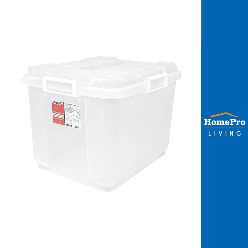 STACKO กล่องเก็บของ มีล้อ ฝาล็อค 90 ลิตร 60.8X50.3X44.7 ซม. สีใส จัดส่งโดย HomePro