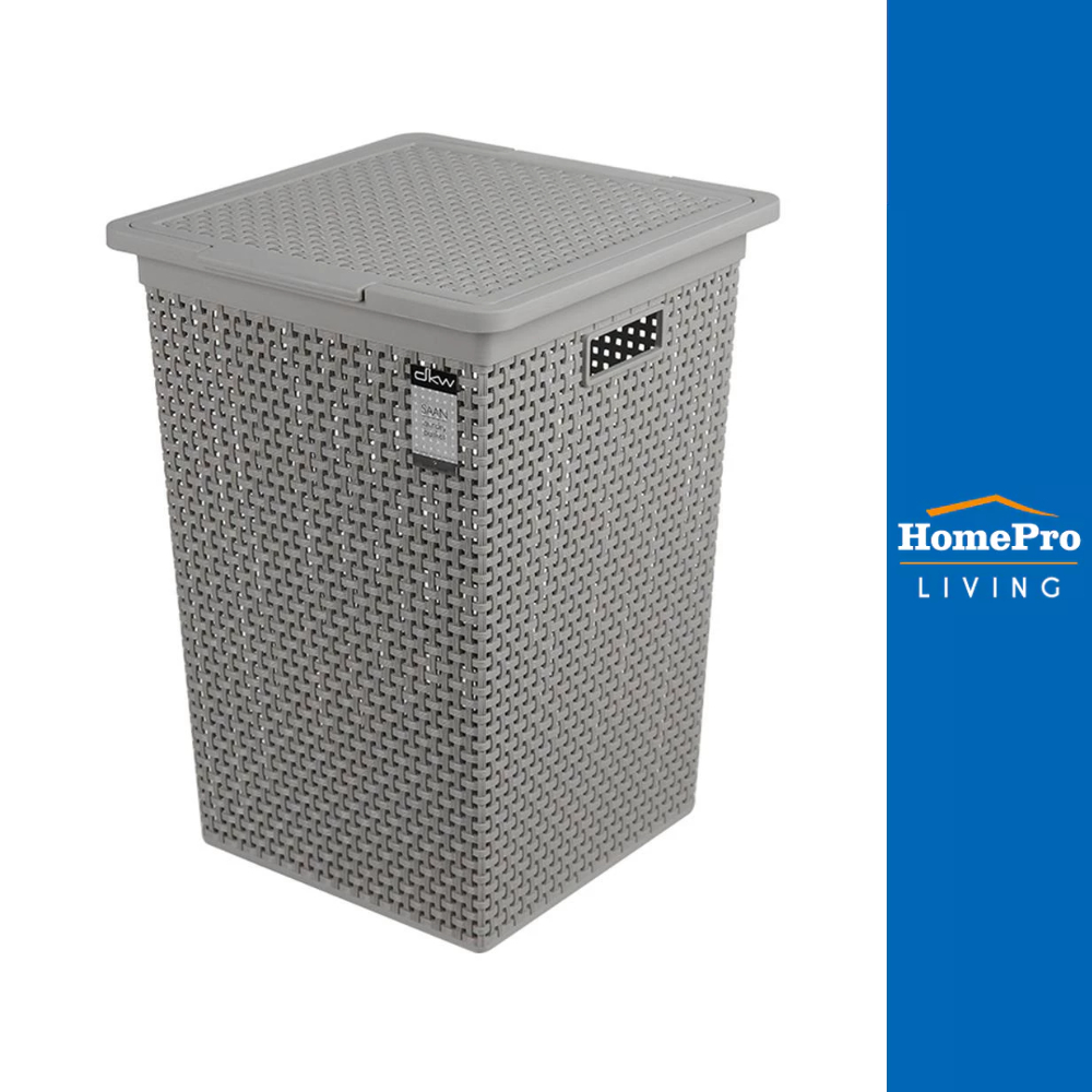 HomePro ตะกร้าผ้าเหลี่ยมสูงมีฝา HH-1110 เทา แบรนด์ DKW