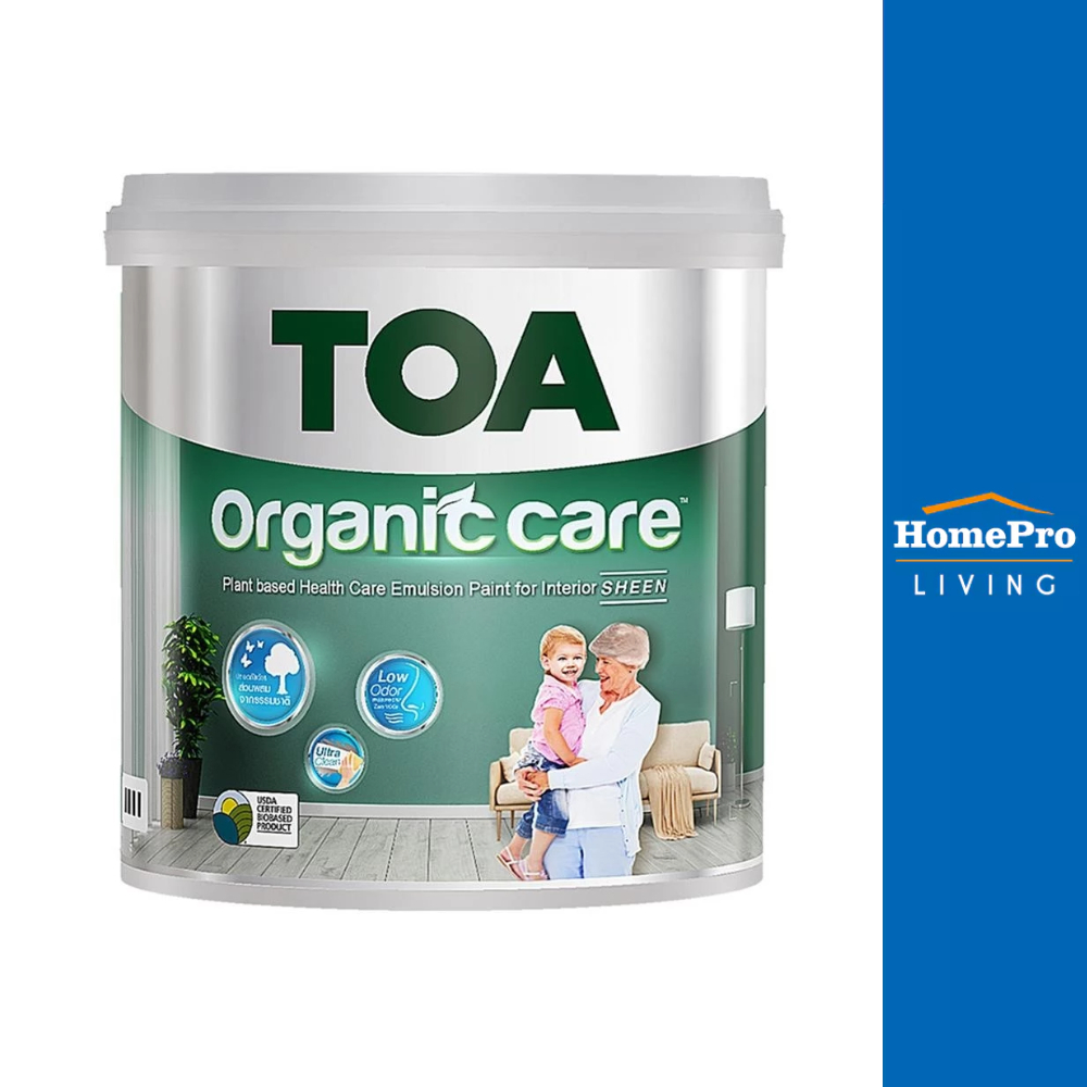 HomePro สีน้ำทาภายใน ORGANIC CARE BASE A สีขาว/เขียว เนียน 9 ลิตร แบรนด์ TOA
