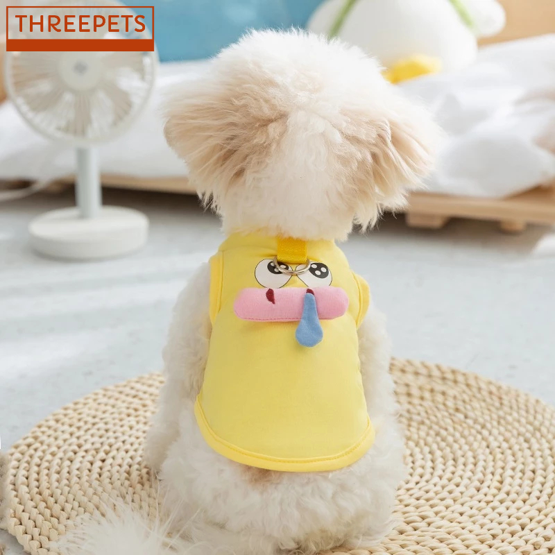 THREEPETS สุนัขการ์ตูนสุดน่ารักตาโต เสื้อยืดยืดได้ ตีนแมว เสื้อผ้าสุนัขสัตว์เลี้ยงระบายอากาศได้ดี