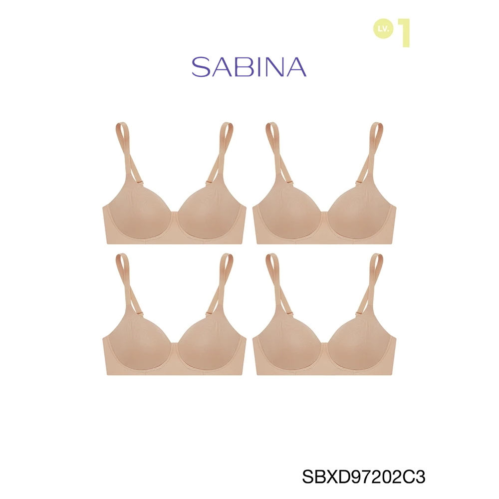 Sabina เสื้อชั้นใน (Set 4 ชิ้น) Invisible Wire (ไม่มีโครง) Seamless Fit รุ่น Perfect Bra รหัส SBXD97202C3 สีเนื้อเข้ม