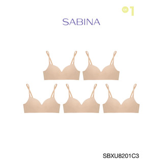 Sabina เสื้อชั้นใน  (Set 5 ชิ้น)  Invisible Wire (ไม่มีโครง) รุ่น Pretty Perfect รหัส SBXU8201C3 สีเนื้อเข้ม