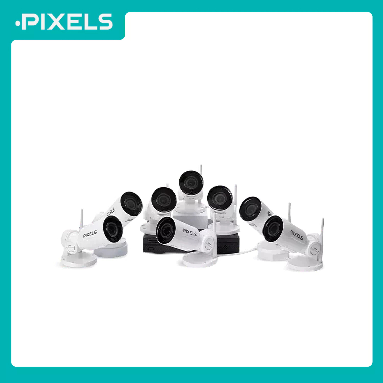 PIXELS ALL NEW PREMIUM SET ชุดกล้องวงจรปิดไร้สาย ที่หมุนได้ 180° ทั้ง 8 ตัว ความคมชัด 3 ล้านพิกเซล
