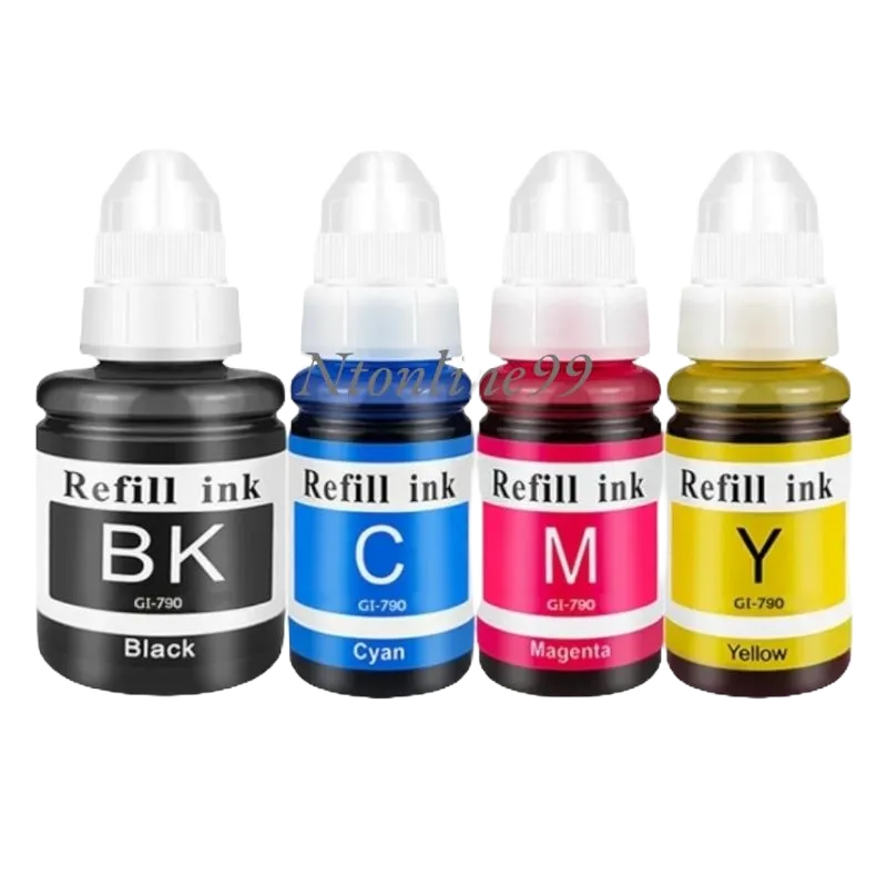 GI 790 BK สีดำGI 790 C สีฟ้า/GI 790 M สีแดง /GI 790 Y สีเหลือง หมึกเติมเทียบเท่าสีสดใสชัดเจนสุดคุ้ม