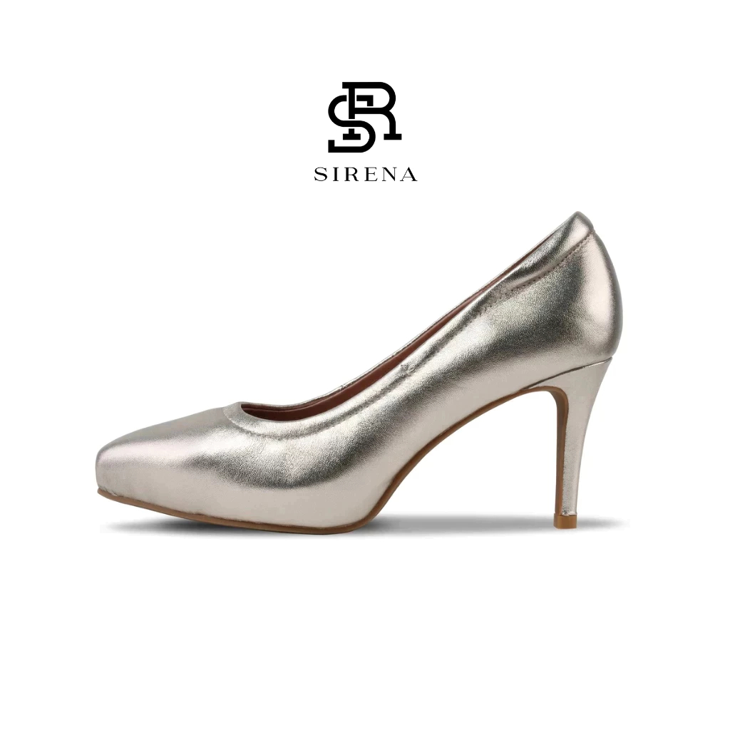 SIRENA รองเท้าหนังแท้ ส้น 3 นิ้ว เสริมหน้า 15mm รุ่น CINDERELLA สีทองอ่อน | รองเท้าคัทชูผู้หญิง