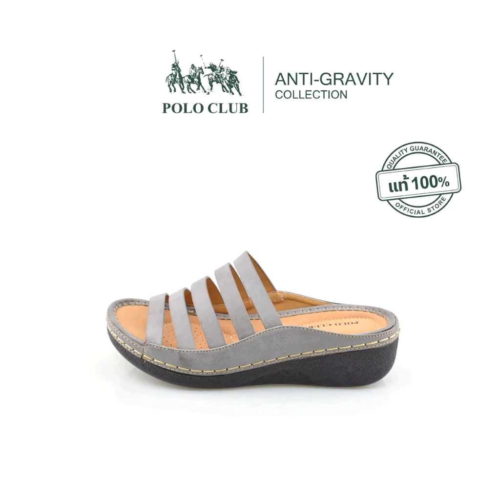 POLO CLUB รองเท้าแตะแบบสวม รุ่นP2662 สีเทา | รองเท้าแตะผู้หญิง สูง 2 นิ้ว