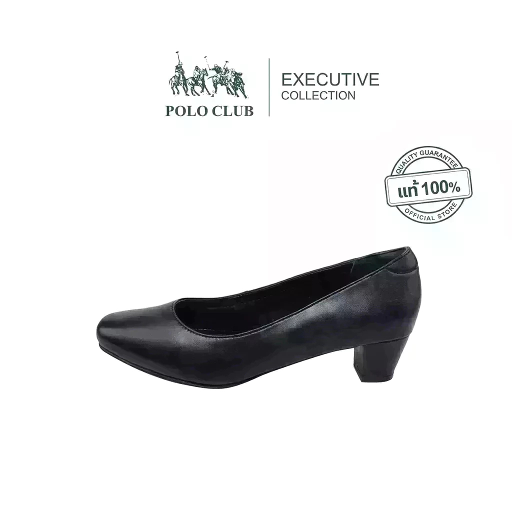 POLO CLUB รองเท้าหนัง รุ่น P1863 สีดำ | รองเท้าคัทชูผู้หญิง สูง 2 นิ้ว