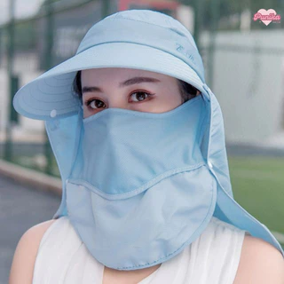 [พร้อมส่ง] หมวกกันแดดคลุมหน้า แถบตาข่ายระบายอากาศ สีพื้น สำหรับผู้ใหญ่ รอบศีรษะ 56-60 ซม. หมวกแฟชั่นผู้หญิง มี 7 สี