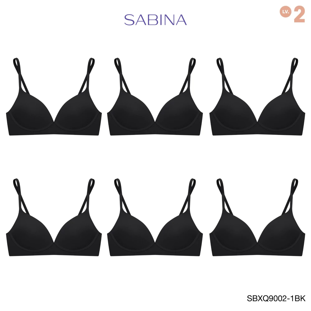 Sabina เสื้อชั้นใน Invisible Wire (Set 6 ชิ้น)(ไม่มีโครง) Seamless Fit รุ่น TWENTY FIVE รหัส SBXQ9002-1BK สีดำ