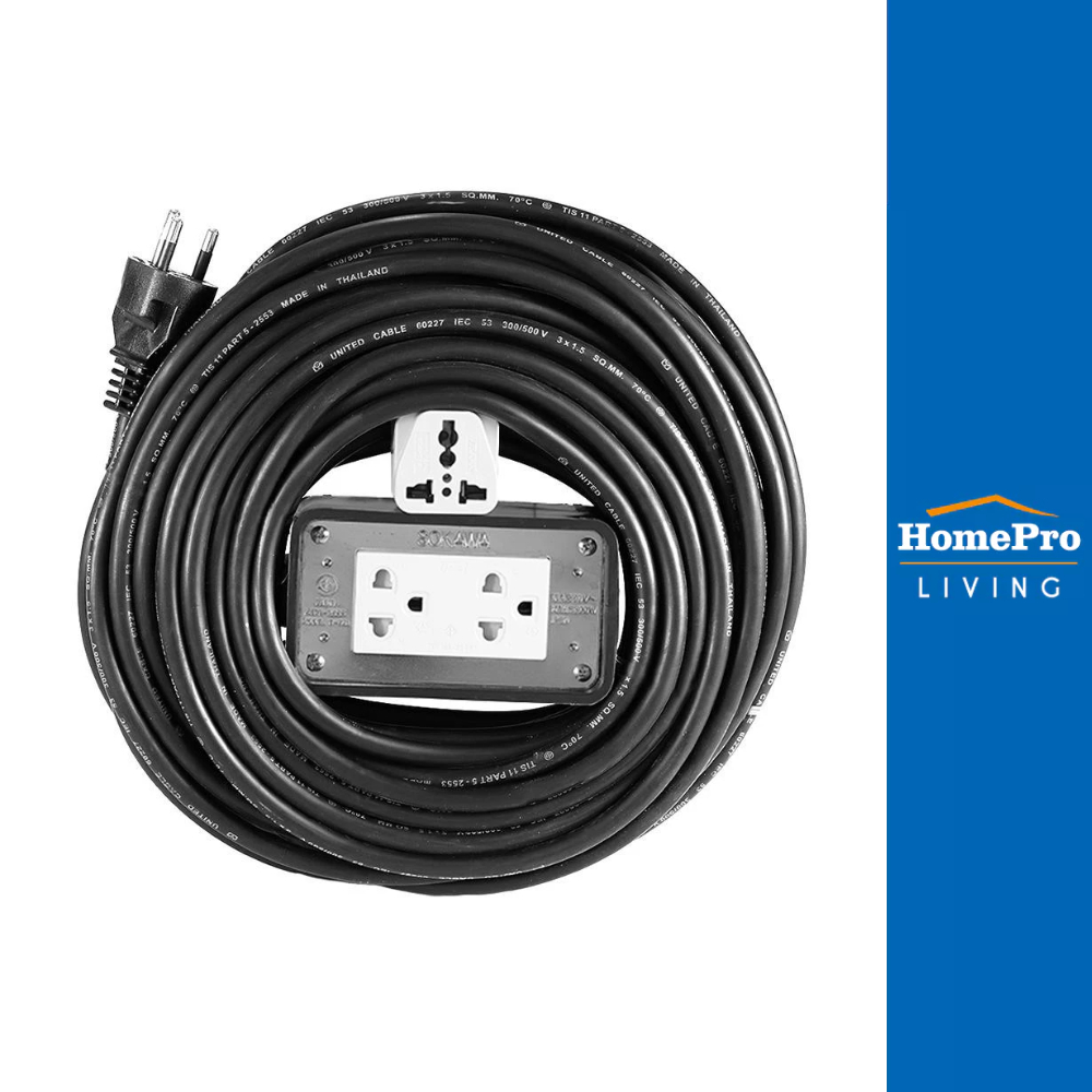 SOKAWA บล็อคยาง 2x4 พร้อมสาย VCT 3x1.5 2ช่อง 20 เมตร ดำ