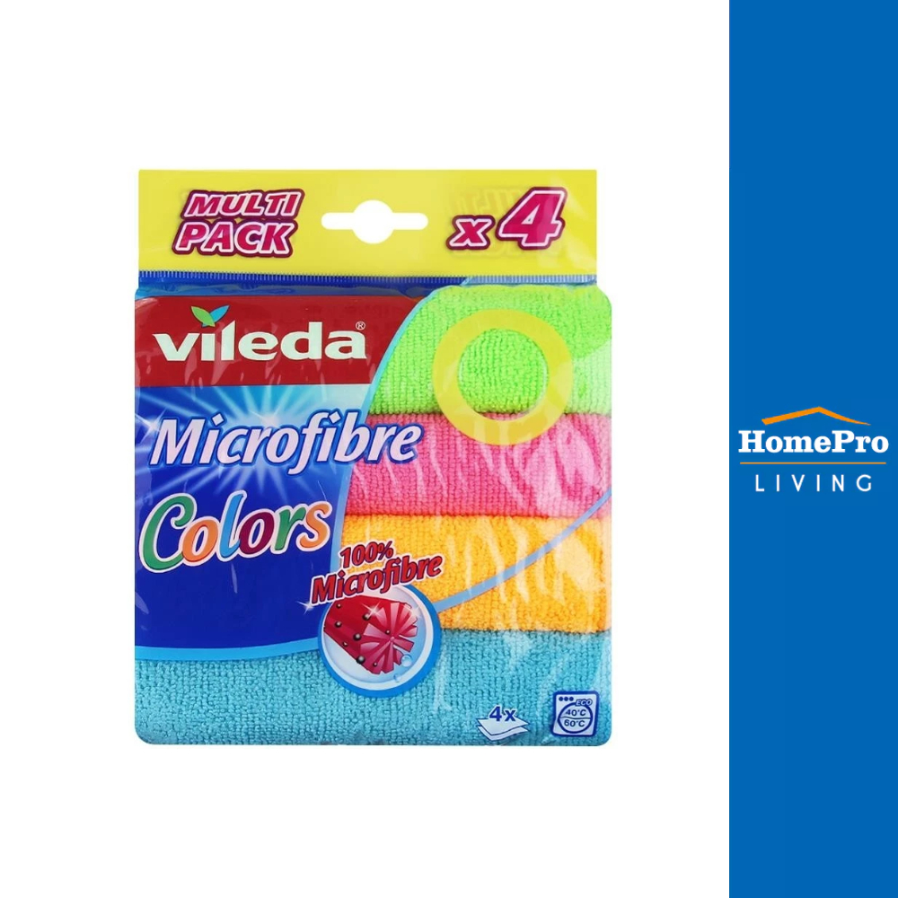 VILEDA ผ้าไมโครไฟเบอร์เก็บฝุ่น 19x22cm แพ็ค4 หลากสี