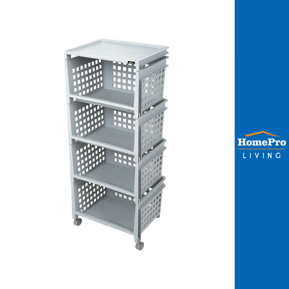 HomePro ชั้นวางของ 4 ชั้น มีล้อ 42.8x33.5x102.3 ซม. สีเทา แบรนด์ DKW