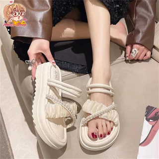 Anna shop รองเท้าแตะแฟชั่น ตกแต่งไข่มุกคาดสวย ใส่แล้วสวย สไตล์เกาหลี มินิมอล พร้อมส่งในไทย T293