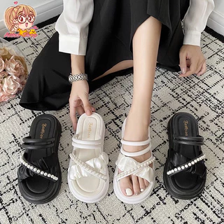 Anna shop รองเท้าแตะแฟชั่น ตกแต่งไข่มุกคาดสวย ใส่แล้วสวย สไตล์เกาหลี มินิมอล พร้อมส่งในไทย T293