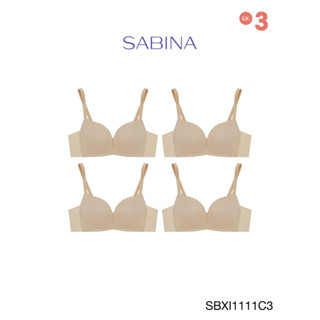 Sabina เสื้อชั้นใน (Set  4 ชิ้น) Invisible Wire (ไม่มีโครง) รุ่น Modern V รหัส SBXI1111C3 สีเนื้อเข้ม