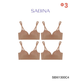 Sabina เสื้อชั้นใน (Set 4 ชิ้น) Invisible Wire (ไม่มีโครง) Seamless Fit รุ่น Modern V รหัส SBXI1300C4 สีเนื้อแทน