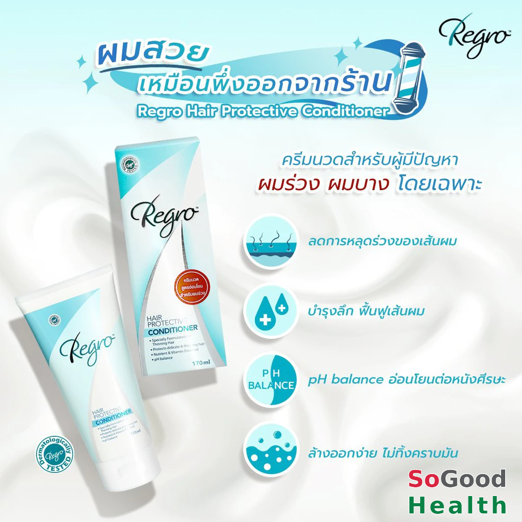 EXP 13/02/27 Regro Hair Protective Conditioner 170 ml. ครีมนวดผมสูตรอ่อนโยน สำหรับผมร่วงและผมแพ้ง่าย
