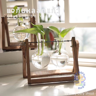 <พร้อมส่ง> แจกันแก้ว Glass Tube Vase ฐานแขวนแบบไม้ 🔧วิธีประกอบดูตัวอย่างในวิดิโอ🔧 แจกันตั้งโต๊ะ โหลแก้ว ขวดโหล ขวดแก้ว