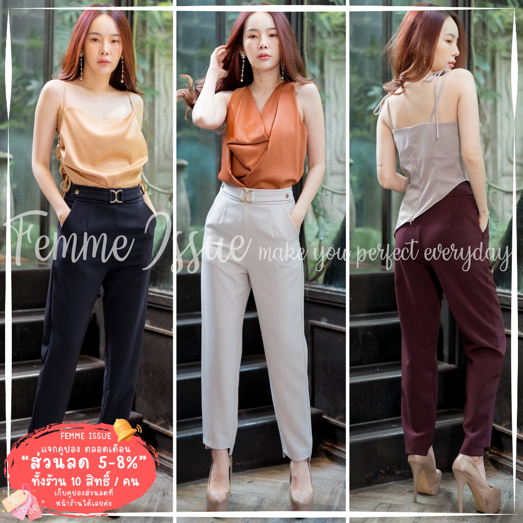 FEMME ISSUE ⭐️กางเกงขาเดฟ9ส่วนสไตล์ทำงาน ลำลอง เกรดพรีเมียม แต่งอะไหล่อย่างดี #2390⭐️  สินค้าขายดี