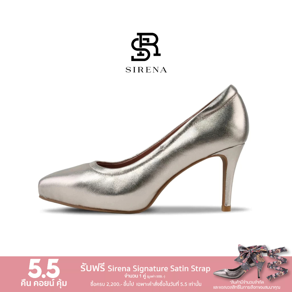SIRENA รองเท้าหนังแท้ ส้น 3 นิ้ว เสริมหน้า 15mm รุ่น CINDERELLA สีทองอ่อน | รองเท้าคัทชูผู้หญิง