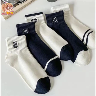 Anna shop ถุงเท้าข้อสั้น ลายเท่ห์ๆ 🧦 ถุงเท้าวัยรุ่นแฟชั่น สไตล์เกาหลี ⚡ มินิมอล มี 5ลาย ชายและหญิงใส่ได้ S46