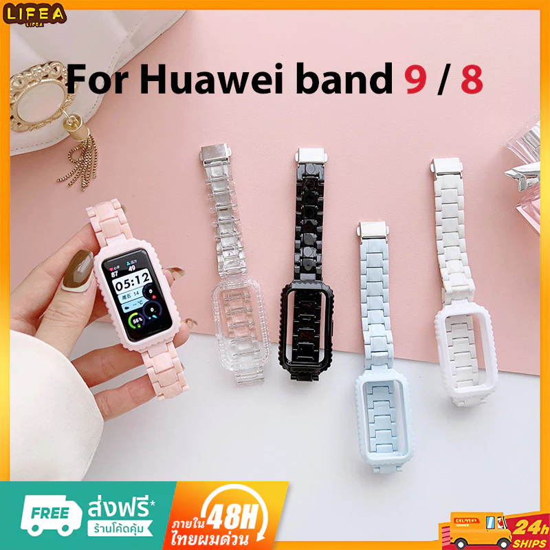 Huawei Band 8 9 สายเรซิน สายนาฬิกาข้อมือสมาร์ทวอทช์ PC พร้อมเคส TPU สายรัดข้อมือเปลี่ยนได้