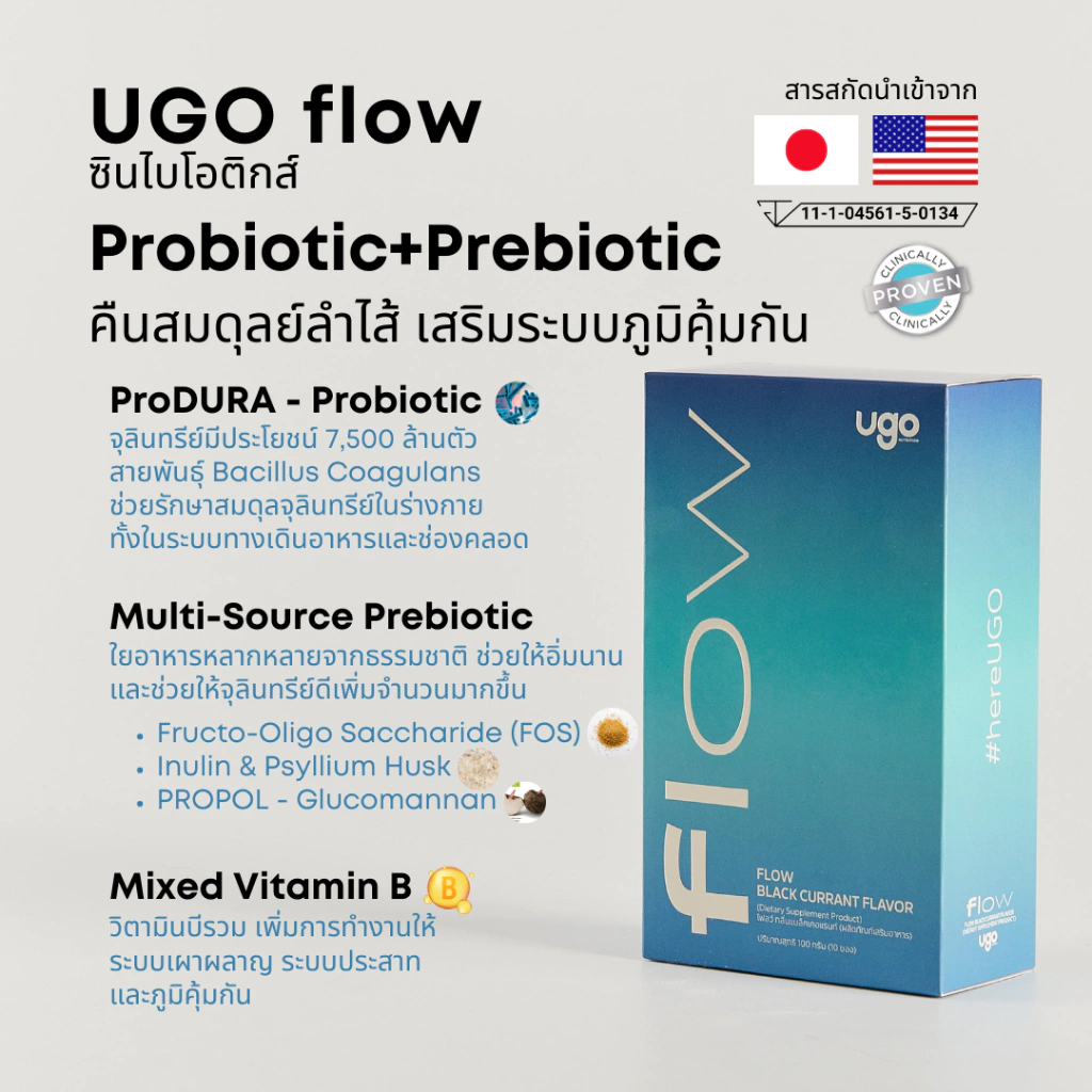 FLOW ซินไบโอติก (หมดอายุ 04/2025) ปรับสมดุลลำไส้ ทางเดินอาหาร บำรงผิว เสริมภูมิคุ้มกัน 1 กล่อง 10 ซอง