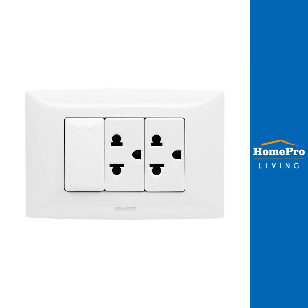 HACO ชุดเต้ารับคู่ 3 ขา + สวิตซ์ 1 ทาง AP-E21 สีขาว