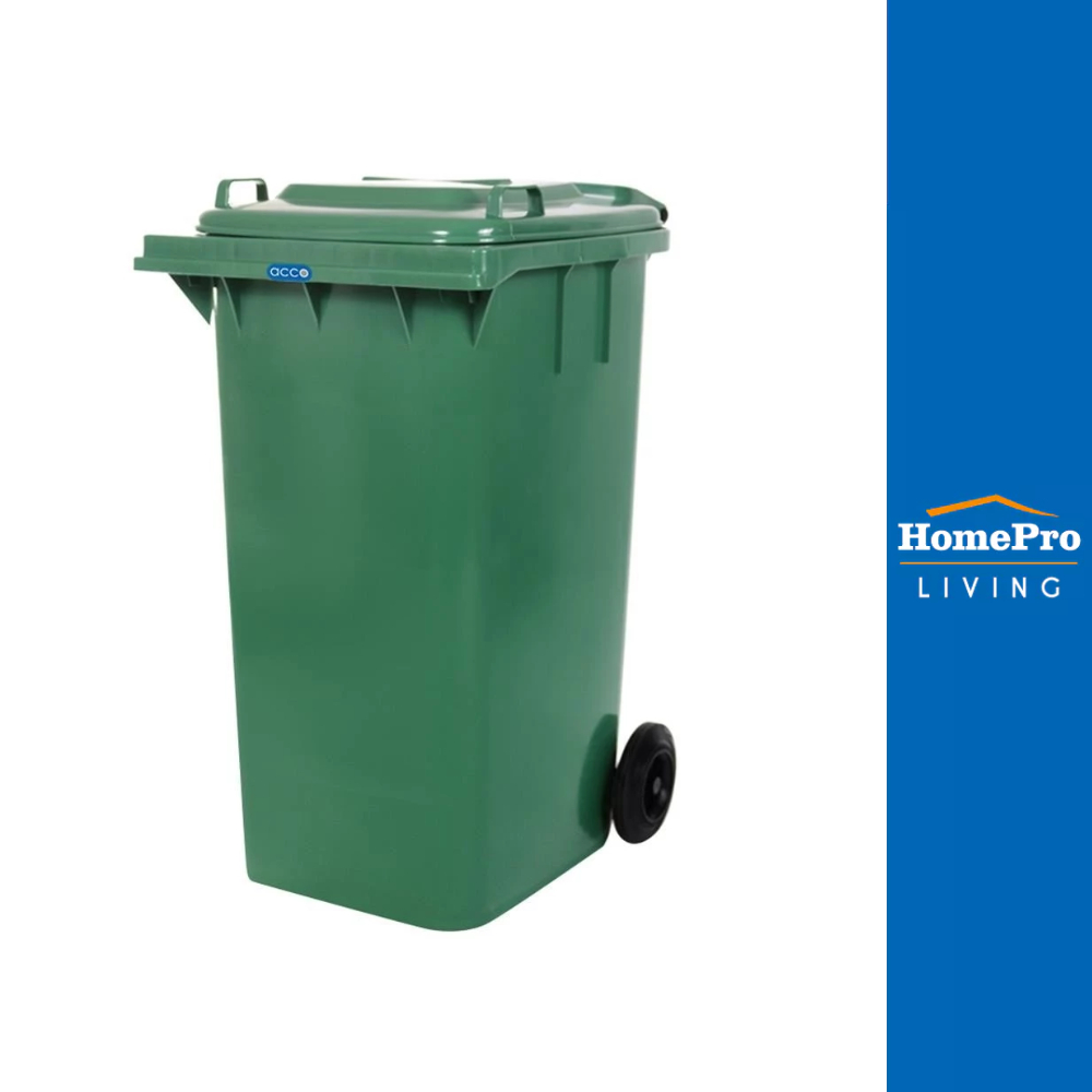 HomePro ถังขยะเหลี่ยมฝาเปิดปิด ล้อ ขนาด 240L สีเขียว