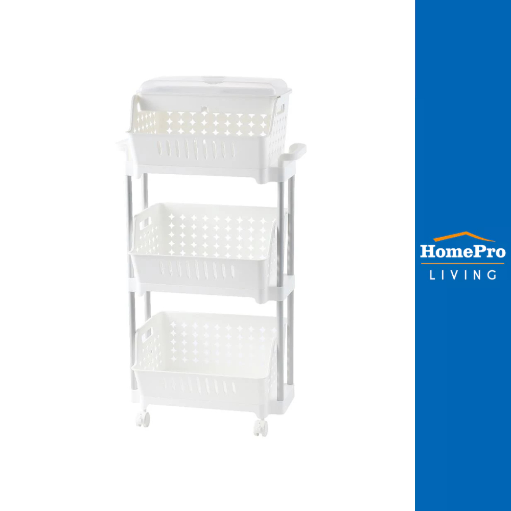 HomePro ชั้นตะกร้าวางของ 3 ชั้น มีล้อ  WAGON 45.5X24.5X91 ซม. สีขาว แบรนด์ KECH