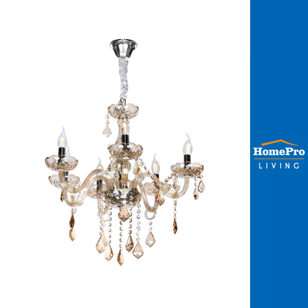 HomePro ไฟช่อ SP672-1 แก้ว/อะคริลิค/สีน้ำตาล/สีทอง 6หัว แบรนด์ INOVA
