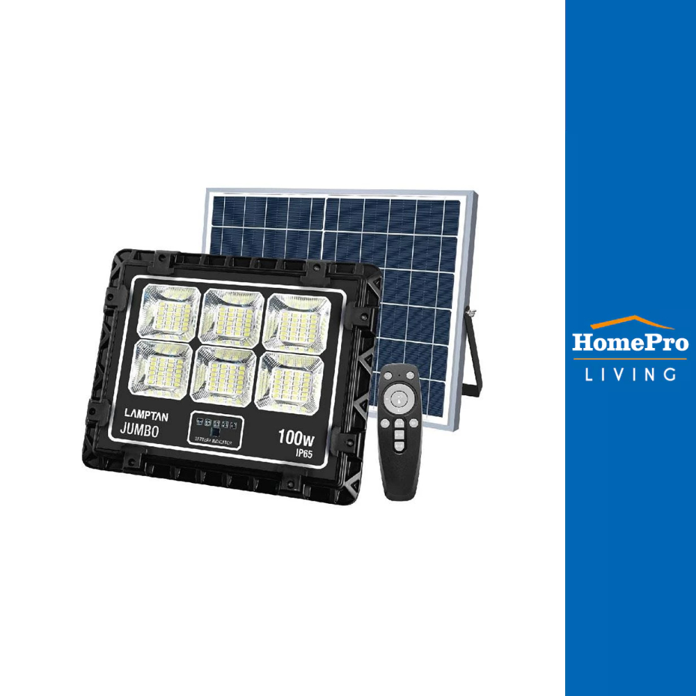 LAMPTAN สปอร์ตไลท์ โซล่าเซลล์ JUMBO 100 วัตต์ DAYLIGHT สีดำ