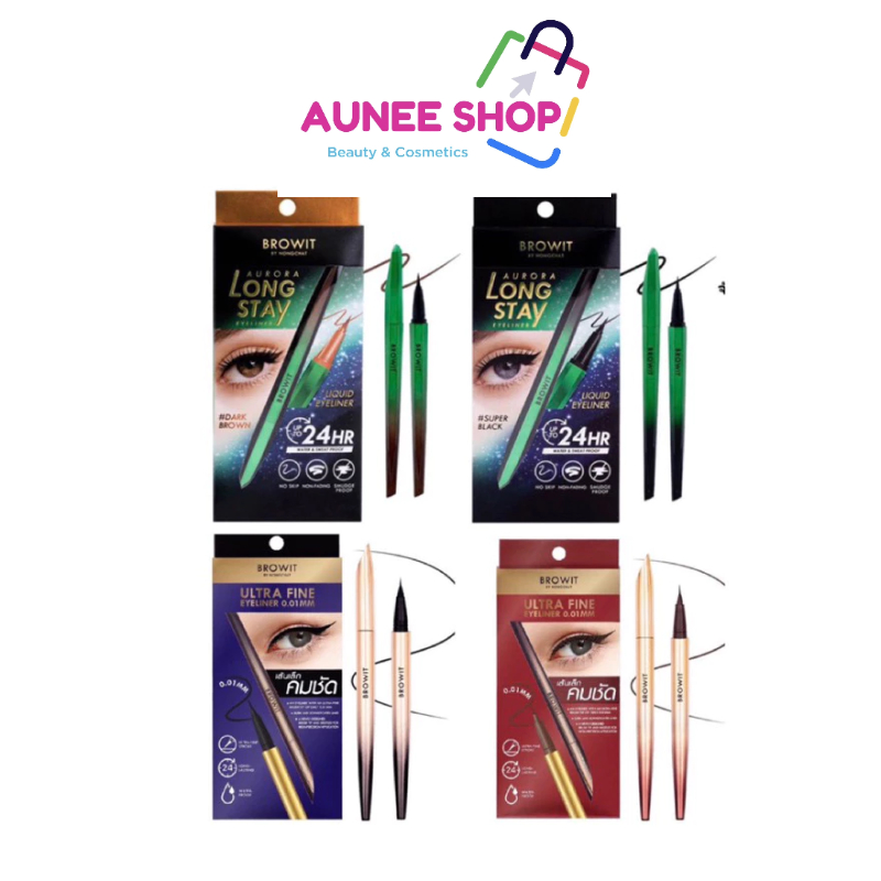 ส่งฟรี/มีไลฟ์  บราวอิท น้องฉัตร อายไลเนอร์ เส้นเล็ก กันน้ำ 0.5g Browit Aurora Long Stay / Ultra Fine