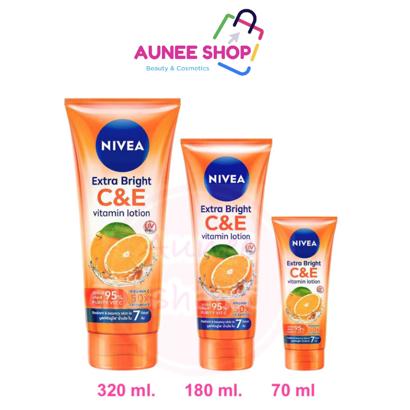 นีเวีย NIVEA Extra White C&E Vitamin Lotion / นีเวีย เอ๊กซ์ตร้า ไวท์ ซี แอนด์ อี วิตามิน โลชั่น ขนาด 70 มล. กับ 180 มล.