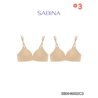 Sabina เสื้อชั้นใน (Set 2 ชิ้น) Invisible Wire (ไม่มีโครง) รุ่น Soft Doomm รหัส SBXH6002C3 สีเนื้อเข้ม