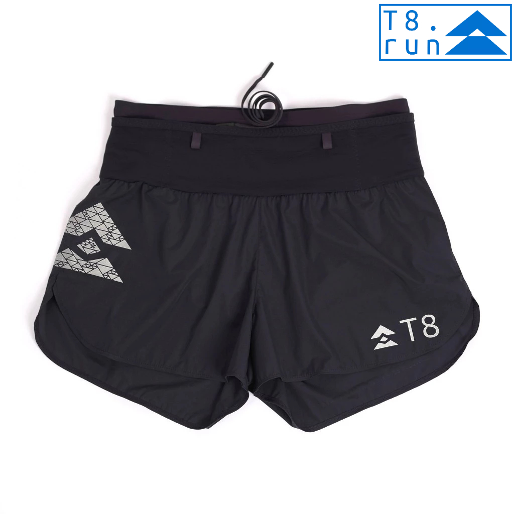 T8 Run กางเกงวิ่งเทรล วิ่งถนน ผู้หญิง สีดำ Women's Sherpa Shorts (Silver Logo) โลโก้ใหม่
