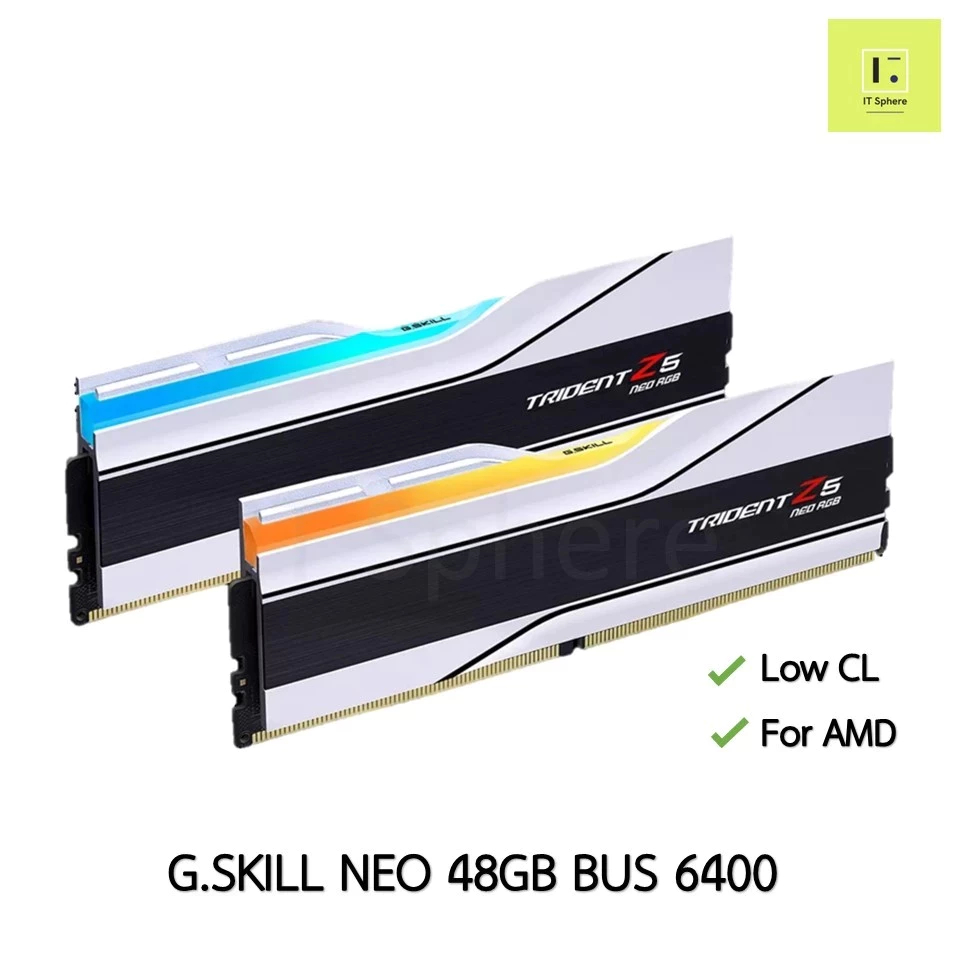 48GB BUS6400 RAM G.SKILL TRIDENT Z5 NEO RGB WHITE DDR5 แรม สีขาว 24x2GB BUS 6400 G SKILL AMD EXPO FORRYZEN FORAMD RYZEN